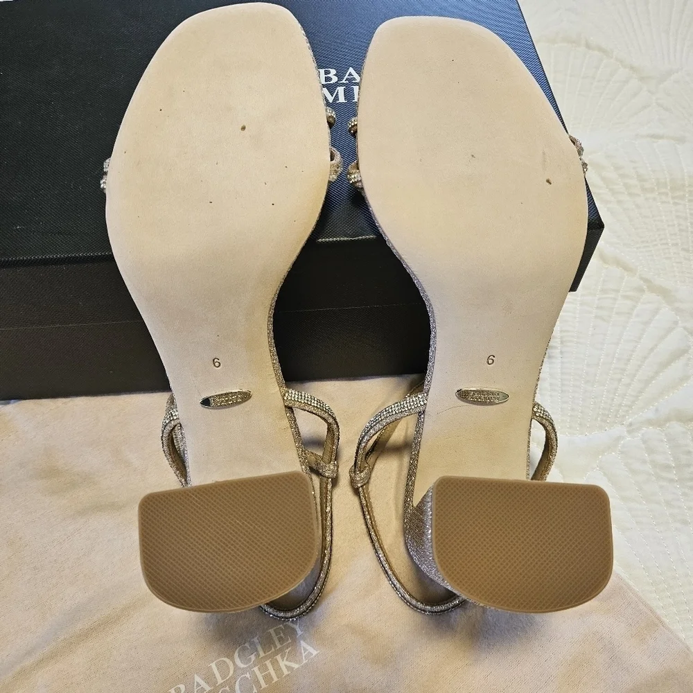 BLADGLY MISCHKA Fiery Pale Gold Bejeweled Block Heel Sandal NIB